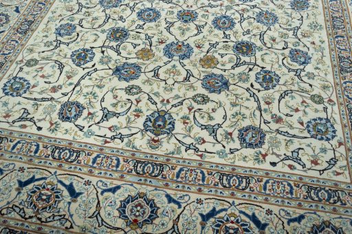 Close-up detail of 2000s Kashan rug from Iran / Persia showing Wool weave