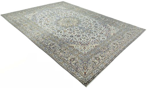 Close-up detail of 2000s Kashan rug from Iran / Persia showing Wool weave