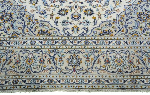 Full view of 2000s Kashan rug from Iran / Persia, 400 × 292 cm in Beige tones