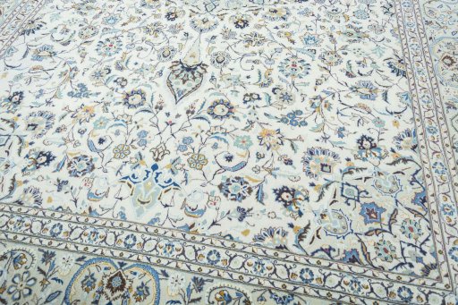 Close-up detail of 2000s Kashan rug from Iran / Persia showing Wool weave