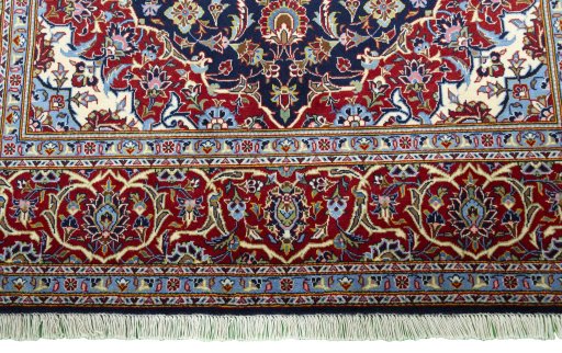 Full view of New Kashan rug from Iran / Persia, 234 × 143 cm in Blue tones