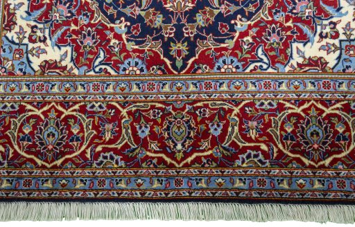 Full view of New Kashan rug from Iran / Persia, 235 × 142 cm in Blue tones