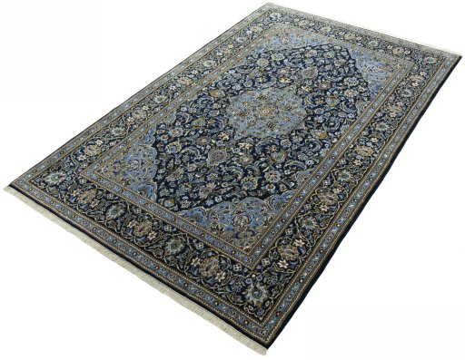Corner detail of New Kashan rug showing border pattern and Cork pile