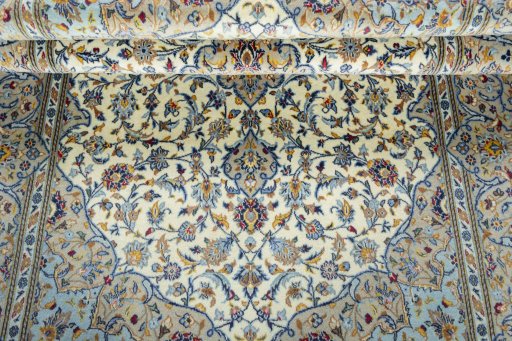 Surface texture of New Kashan rug with natural Cork and intricate pattern