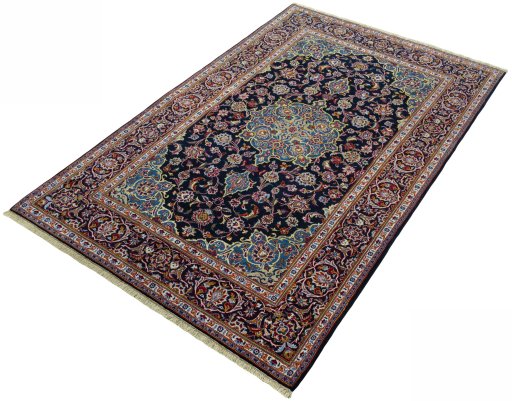 Corner detail of New Kashan rug showing border pattern and Cork pile