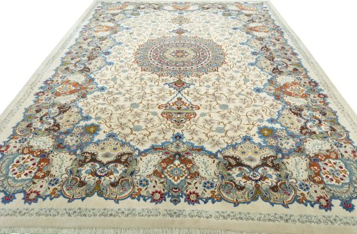Surface texture of 1970s Kashan rug with natural Wool and intricate pattern