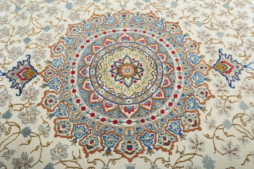 Central medallion detail of 1970s Kashan rug from Iran / Persia
