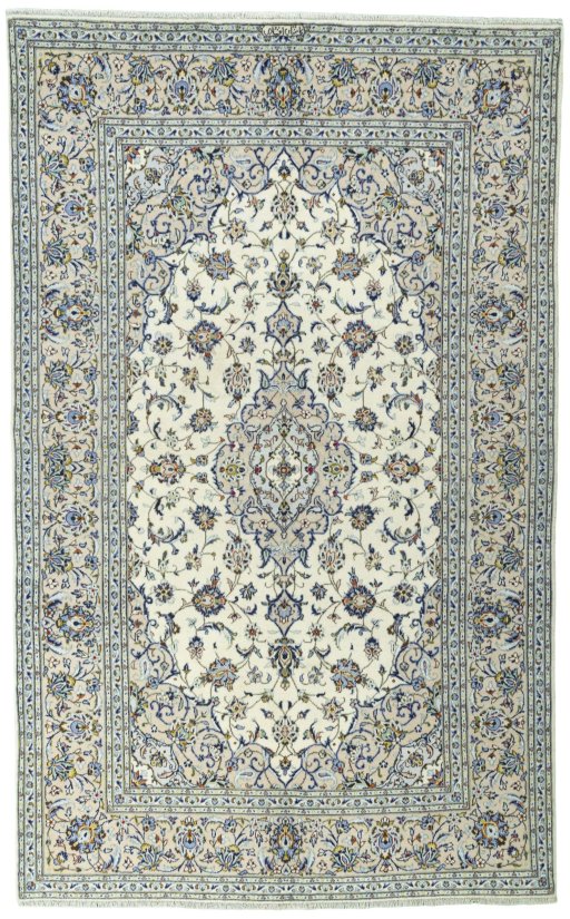 Full view of 2000s Kashan rug from Iran / Persia, 311 × 193 cm in Beige tones