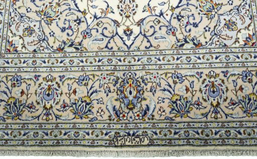 Full view of 2000s Kashan rug from Iran / Persia, 311 × 193 cm in Beige tones