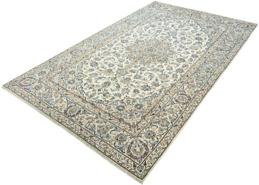 Corner detail of New Kashan rug showing border pattern and Wool pile