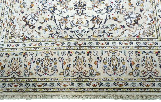 Full view of 2000s Kashan rug from Iran / Persia, 305 × 191 cm in Beige tones