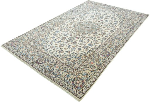 Corner detail of New Kashan rug showing border pattern and Wool pile