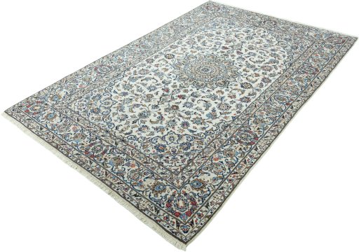Corner detail of 2000s Kashan rug showing border pattern and Wool pile