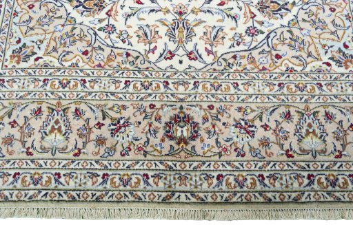 Full view of New Kashan rug from Iran / Persia, 300 × 201 cm in Beige tones