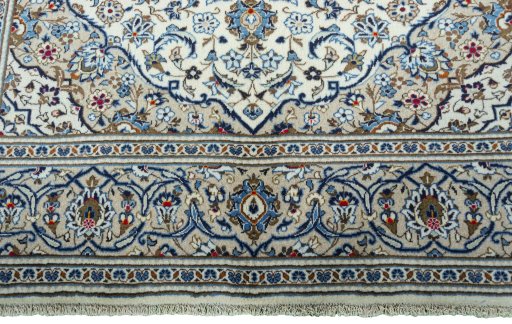 Full view of 2000s Kashan rug from Iran / Persia, 295 × 198 cm in Beige tones