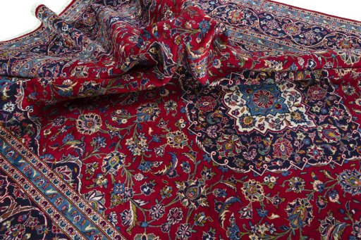 Surface texture of Unknown Kashan rug with natural Wool and intricate pattern