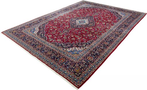 Corner detail of Unknown Kashan rug showing border pattern and Wool pile