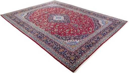 Close-up detail of Unknown Kashan rug from Iran / Persia showing Wool weave