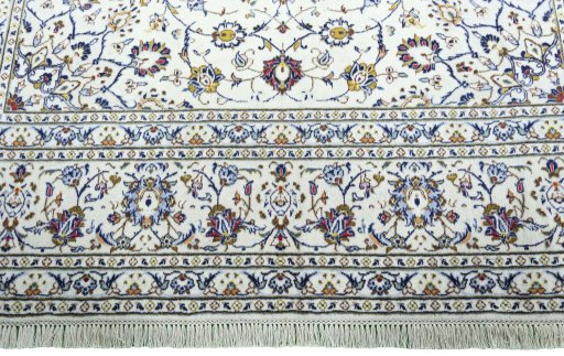Full view of 2000s Kashan rug from Iran / Persia, 347 × 237 cm in Beige tones