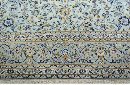 Full view of 2000s Kashan rug from Iran / Persia, 395 × 278 cm in Blue tones