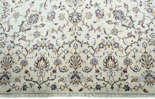 Full view of New Kashan rug from Iran / Persia, 303 × 204 cm in Beige tones