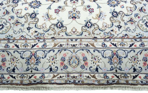 Full view of 2000s Kashan rug from Iran / Persia, 344 × 248 cm in Beige tones