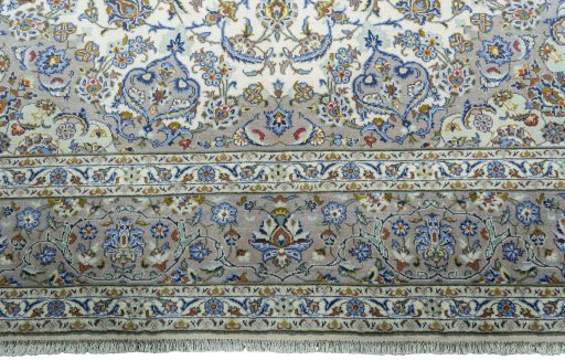 Full view of 2000s Kashan rug from Iran / Persia, 330 × 226 cm in Beige tones
