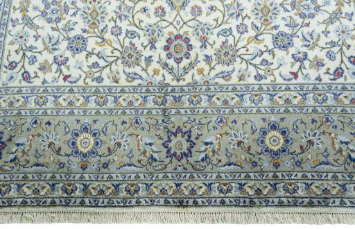 Full view of 2000s Kashan rug from Iran / Persia, 306 × 202 cm in Beige tones