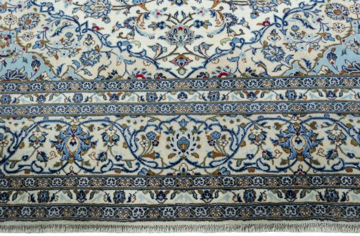 Full view of New Kashan rug from Iran / Persia, 355 × 253 cm in Beige tones