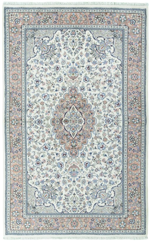 Full view of New Kashan rug from Iran / Persia, 242 × 153 cm in Beige tones