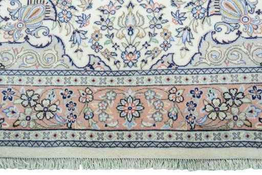 Full view of New Kashan rug from Iran / Persia, 242 × 153 cm in Beige tones