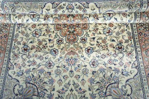 Close-up detail of New Kashan rug from Iran / Persia showing Wool weave