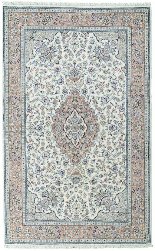 Full view of New Kashan rug from Iran / Persia, 240 × 151 cm in Beige tones