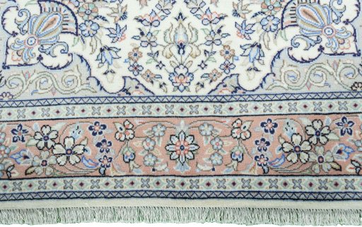 Full view of New Kashan rug from Iran / Persia, 240 × 151 cm in Beige tones