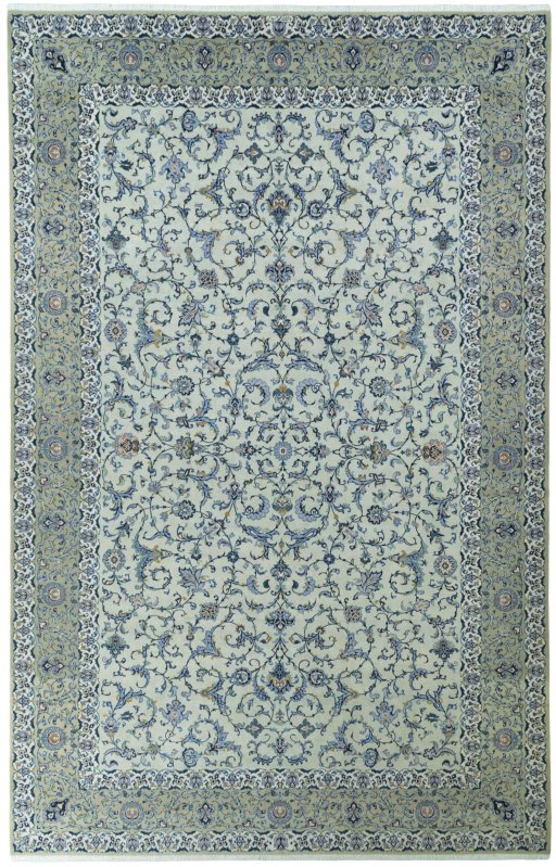 Full view of 2000s Kashan rug from Iran / Persia, 510 × 325 cm in Blue tones