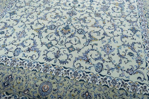 Close-up detail of 2000s Kashan rug from Iran / Persia showing Wool weave