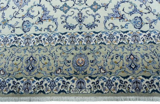 Full view of 2000s Kashan rug from Iran / Persia, 510 × 325 cm in Blue tones