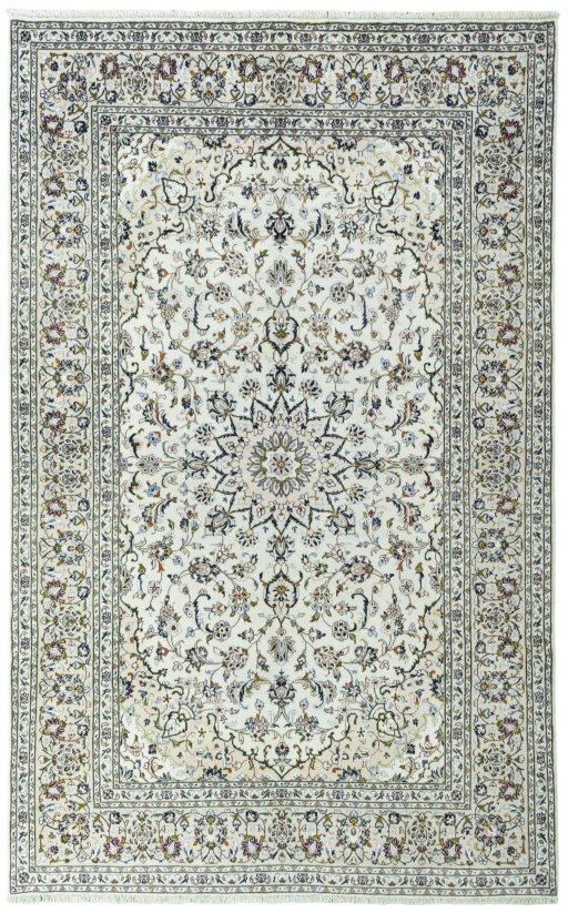 Full view of 2000s Kashan rug from Iran / Persia, 320 × 200 cm in Beige tones
