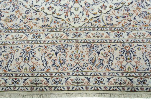 Full view of 2000s Kashan rug from Iran / Persia, 402 × 297 cm in Beige tones