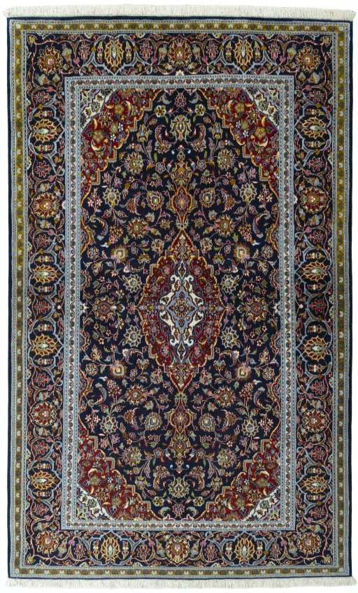 Full view of New Kashan rug from Iran / Persia, 223 × 137 cm in Blue tones