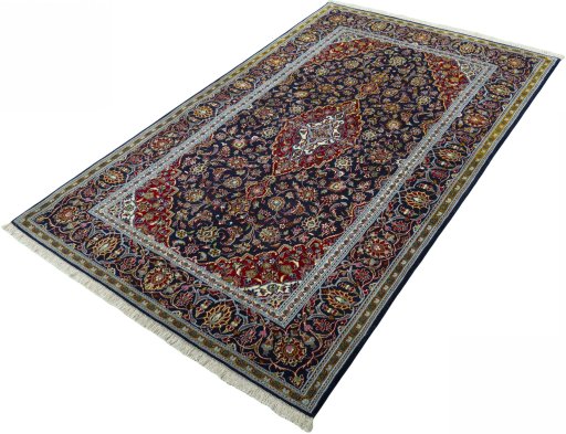 Corner detail of New Kashan rug showing border pattern and Cork pile