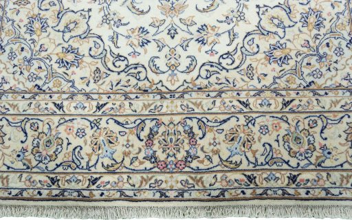 Full view of New Kashan rug from Iran / Persia, 296 × 195 cm in Beige tones