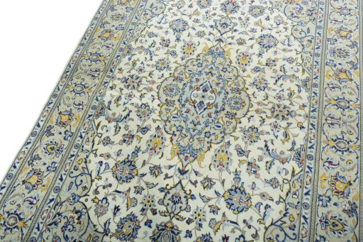 Backside of handmade New Kashan rug showing knot structure and weave density
