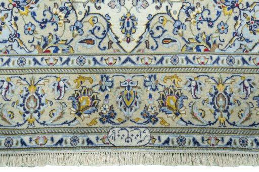 Full view of New Kashan rug from Iran / Persia, 223 × 138 cm in Beige tones