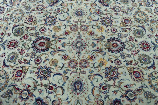 Central medallion detail of 1950s Kashan rug from Iran / Persia