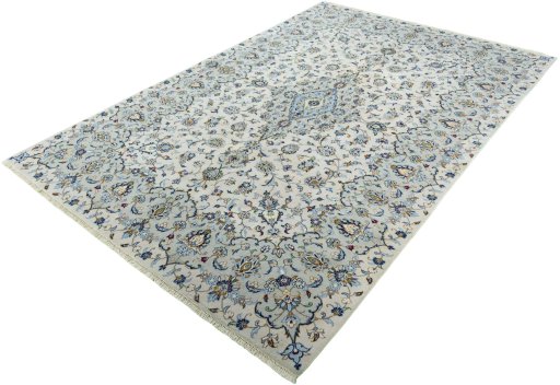 Corner detail of New Kashan rug showing border pattern and Wool pile