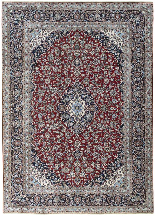 Full view of 2000s Kashan rug from Iran / Persia, 405 × 292 cm in Red tones