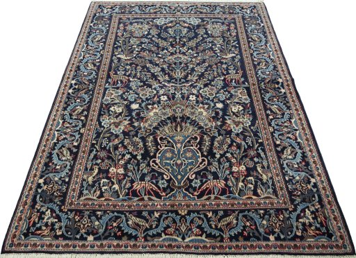 Surface texture of 2000s Kashan rug with natural Wool and intricate pattern