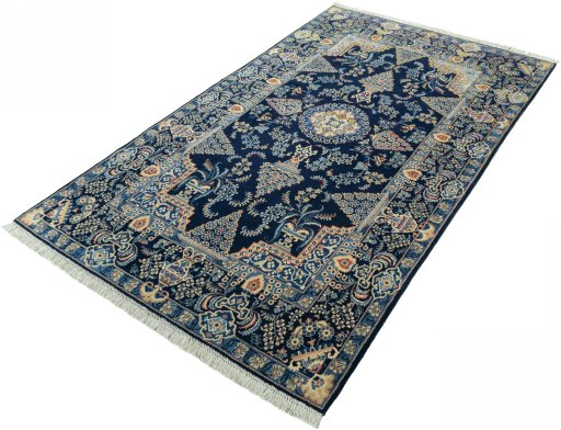 Corner detail of 2000s Kashan rug showing border pattern and Wool pile