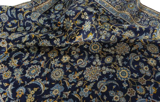 Surface texture of 1970s Kashan rug with natural Wool and intricate pattern